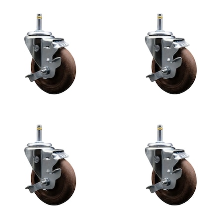 Service Caster 4 High Temp Glass Filled Nylon 7/16'' Grip Ring Stem Caster Set Brake, 4PK SCC-GR20S414-GFNSHT-TLB-716138-4